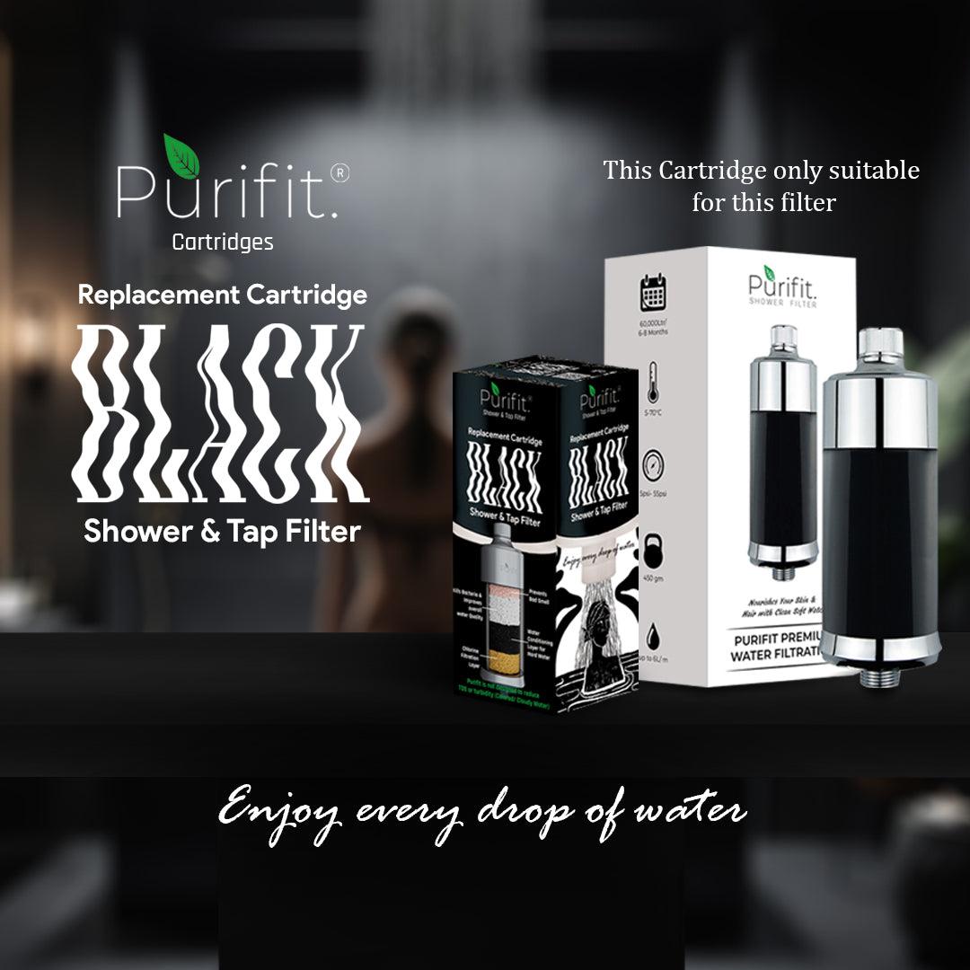 Black Shower Filter Replacement Cartridge 8 Month Life - Purifit