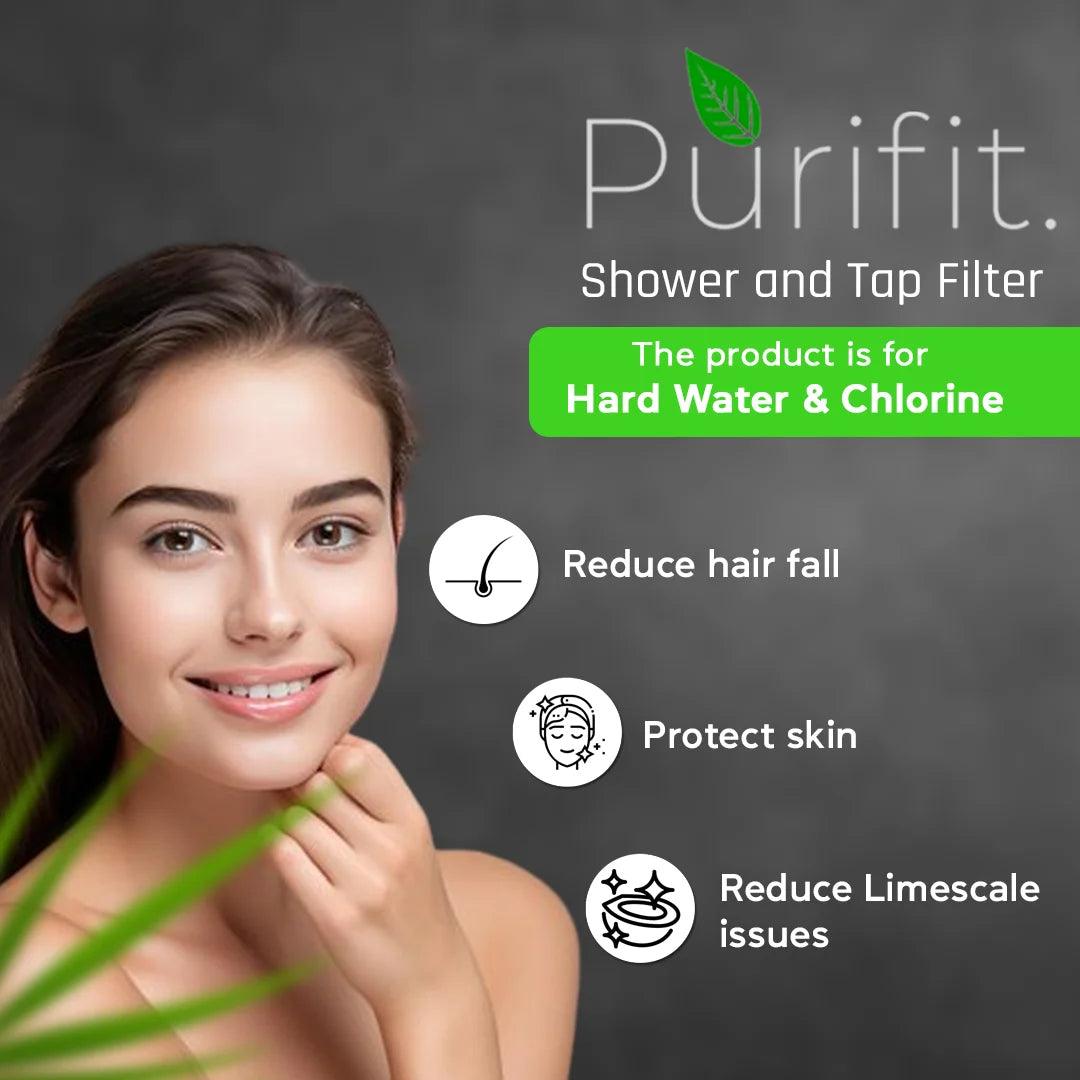 Shower And Tap Filter For Hard Water - Black Finish | 8 Month Cartridge Life - Purifit