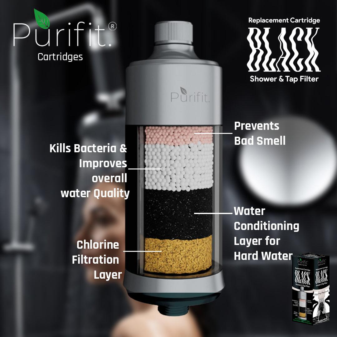 Black Shower Filter Replacement Cartridge 8 Month Life - Purifit