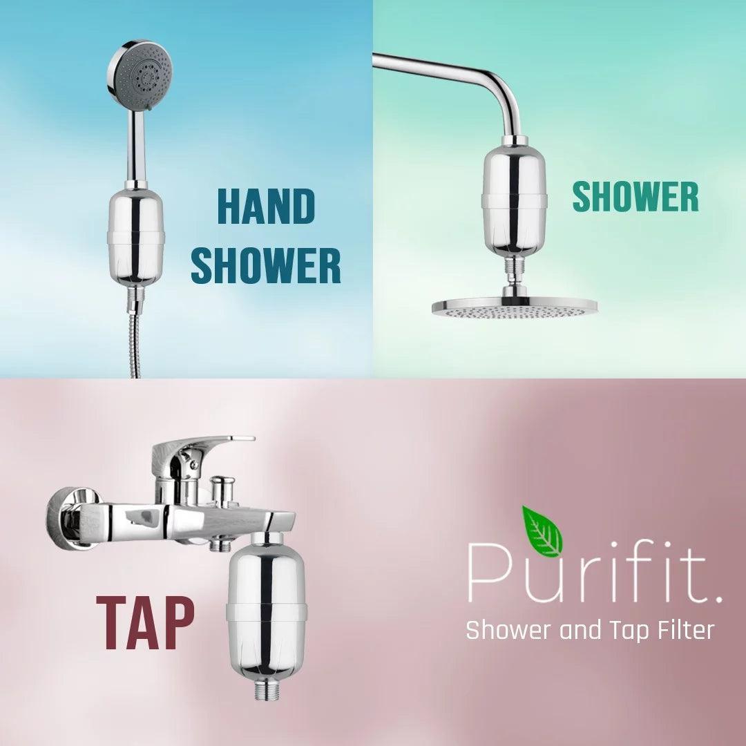 Silver Shower & Tap Filters For Hard Water | One Extra Cartridge | 6 month Catridge Life - Purifit