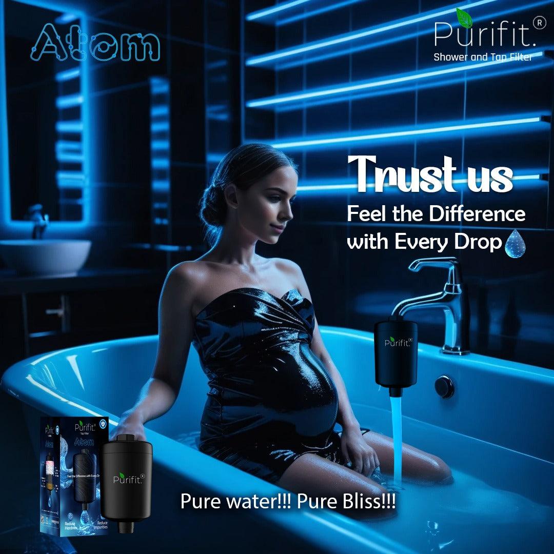 Atom - Premium Black Shower and Tap Filter with Foam Flow | 6 month Cartridge Life - Purifit