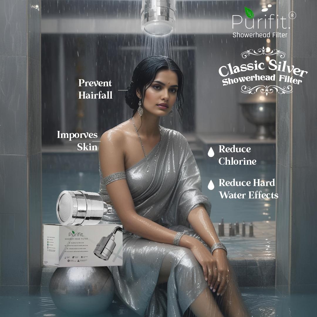 Classic Shower Head Filter for Hard Water & Chlorine Removal | 6 month Cartridge Life - Purifit