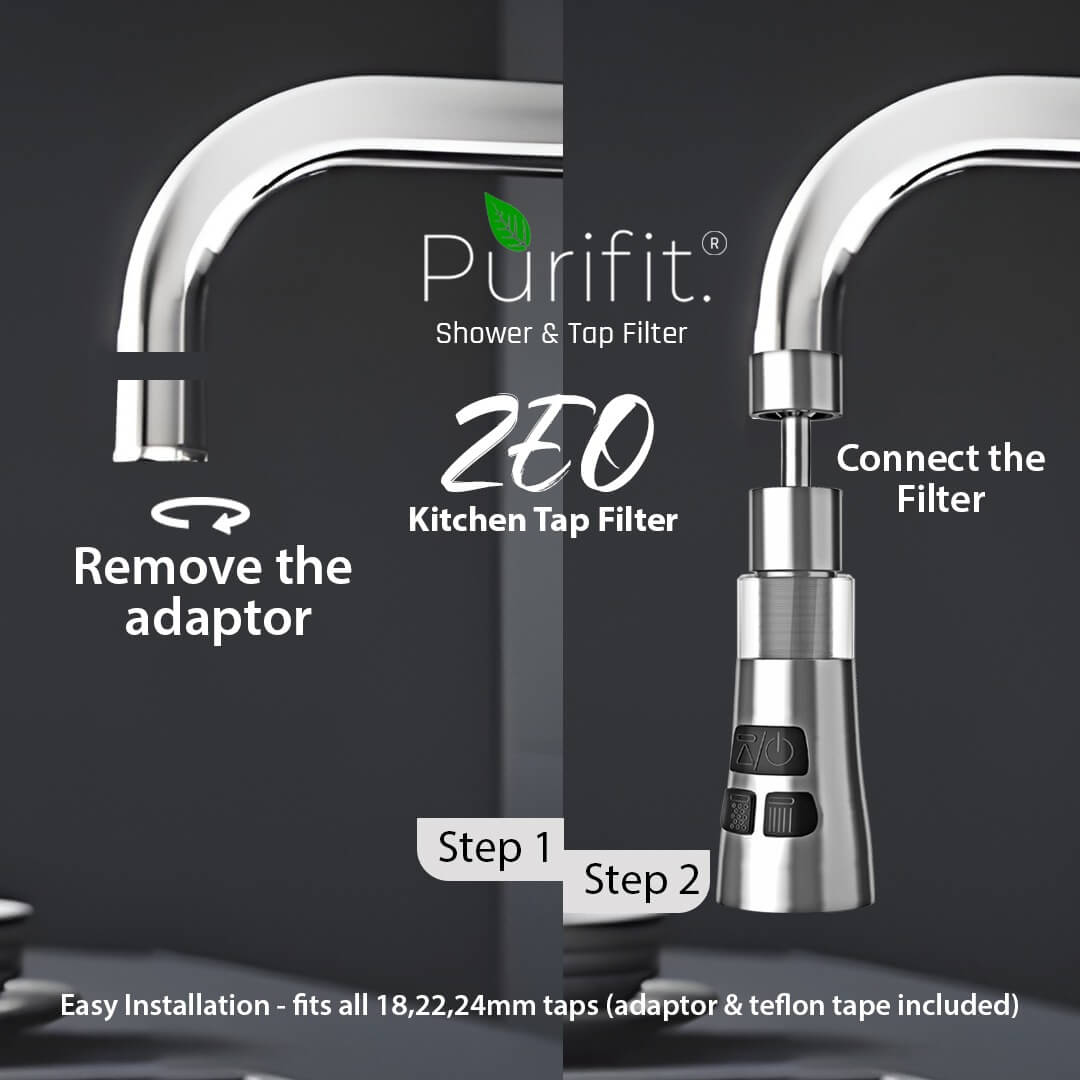 ZEO 3-Mode Kitchen Tap Extender With Filter | 720° Rotating Water Saving Nozzle | Fits 18–24mm Taps | Filters Impurities - Purifit