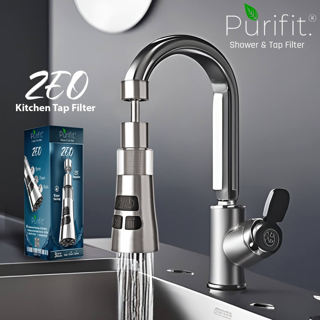 ZEO 3-Mode Kitchen Tap Extender With Filter | 720° Rotating Water Saving Nozzle | Fits 18–24mm Taps | Filters Impurities - Purifit
