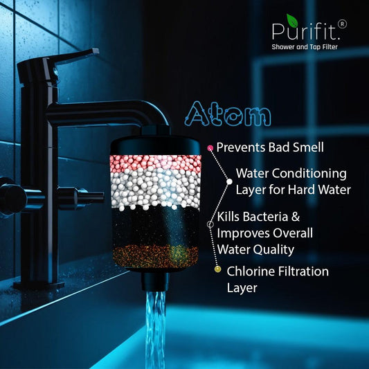 Atom - Premium Black Shower and Tap Filter with Foam Flow | 6 month Cartridge Life - Purifit