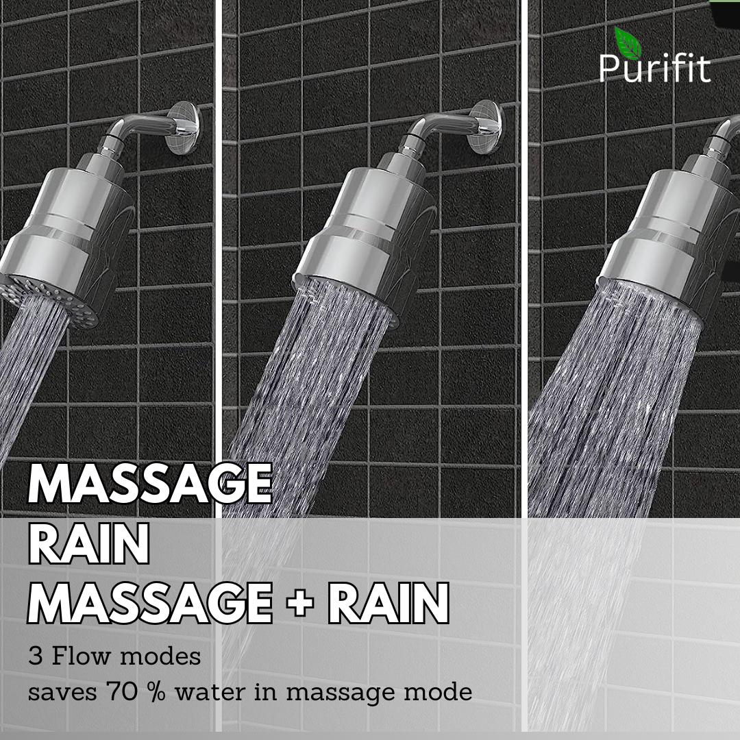 Purifit Mutli Spray Shower Head Filter for Hardwater | Chlorine Removal | Hair Falll | Lime Scale | 3 Mode Spray | Silver Finish