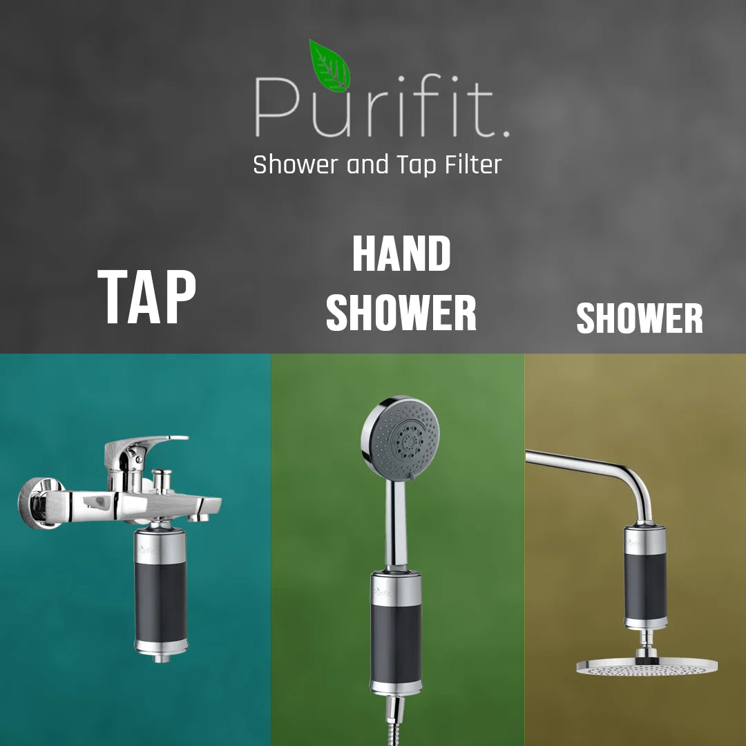 Purifit Black Shower And Tap Filter For Hard Water|Water Softener |Reduce Hair Fall|Remove Chlorine