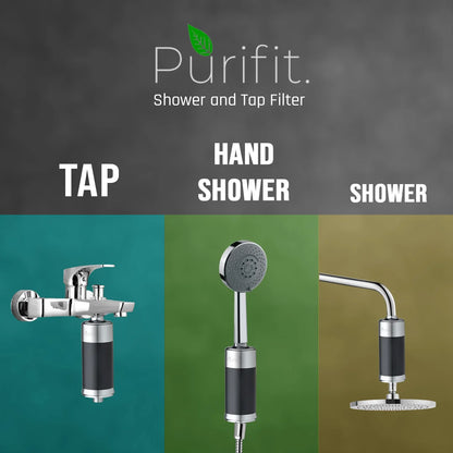 Purifit Black Shower And Tap Filter For Hard Water|Water Softener |Reduce Hair Fall|Remove Chlorine