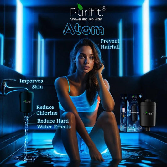 Atom - Premium Black Shower and Tap Filter with Foam Flow | 6 month Cartridge Life - Purifit