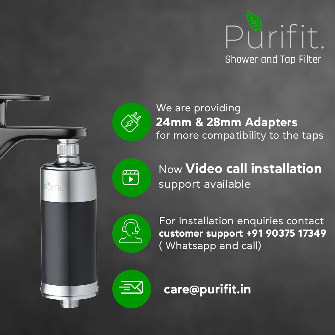 Purifit Black Shower And Tap Filter For Hard Water|Water Softener |Reduce Hair Fall|Remove Chlorine