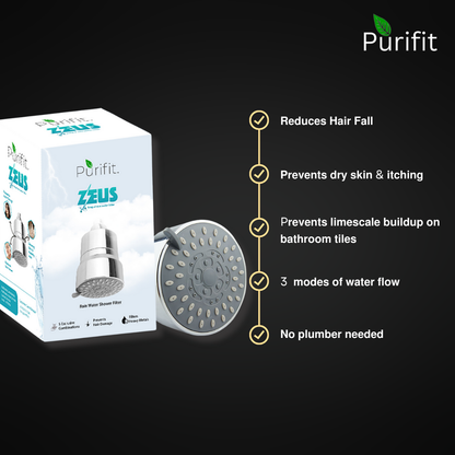 Purifit Mutli Spray Shower Head Filter for Hardwater | Chlorine Removal | Hair Falll | Lime Scale | 3 Mode Spray | Silver Finish