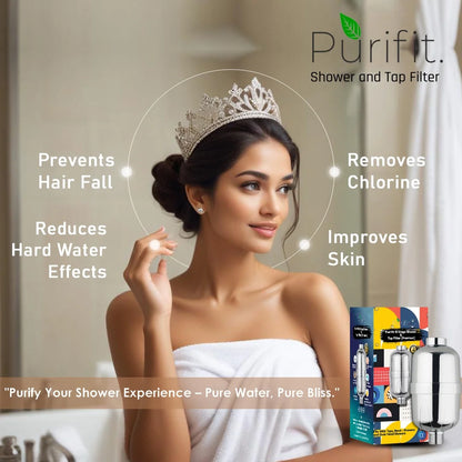 Purifit Shower and Tap Filter for Hard Water | Water Softener | Reduce Hair Fall | Silver Finish