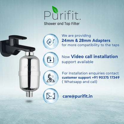 Purifit Shower and Tap Filter for Hard Water | Water Softener | Reduce Hair Fall | Silver Finish