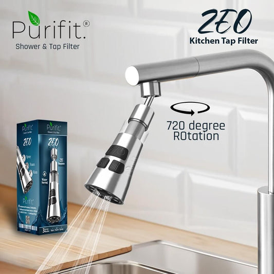 ZEO 3-Mode Kitchen Tap Extender With Filter | 720° Rotating Water Saving Nozzle | Fits 18–24mm Taps | Filters Impurities