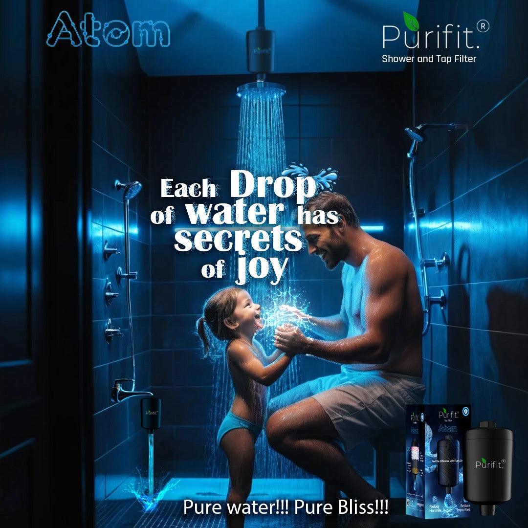 Atom - Premium Black Shower and Tap Filter with Foam Flow | 6 month Cartridge Life - Purifit