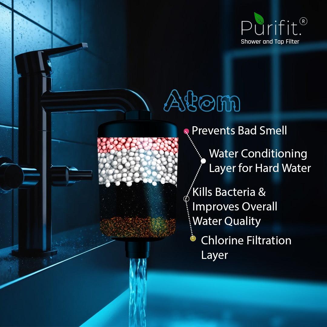 Atom - Premium Black Shower and Tap Filter with Foam Flow | 6 month Cartridge Life - Purifit