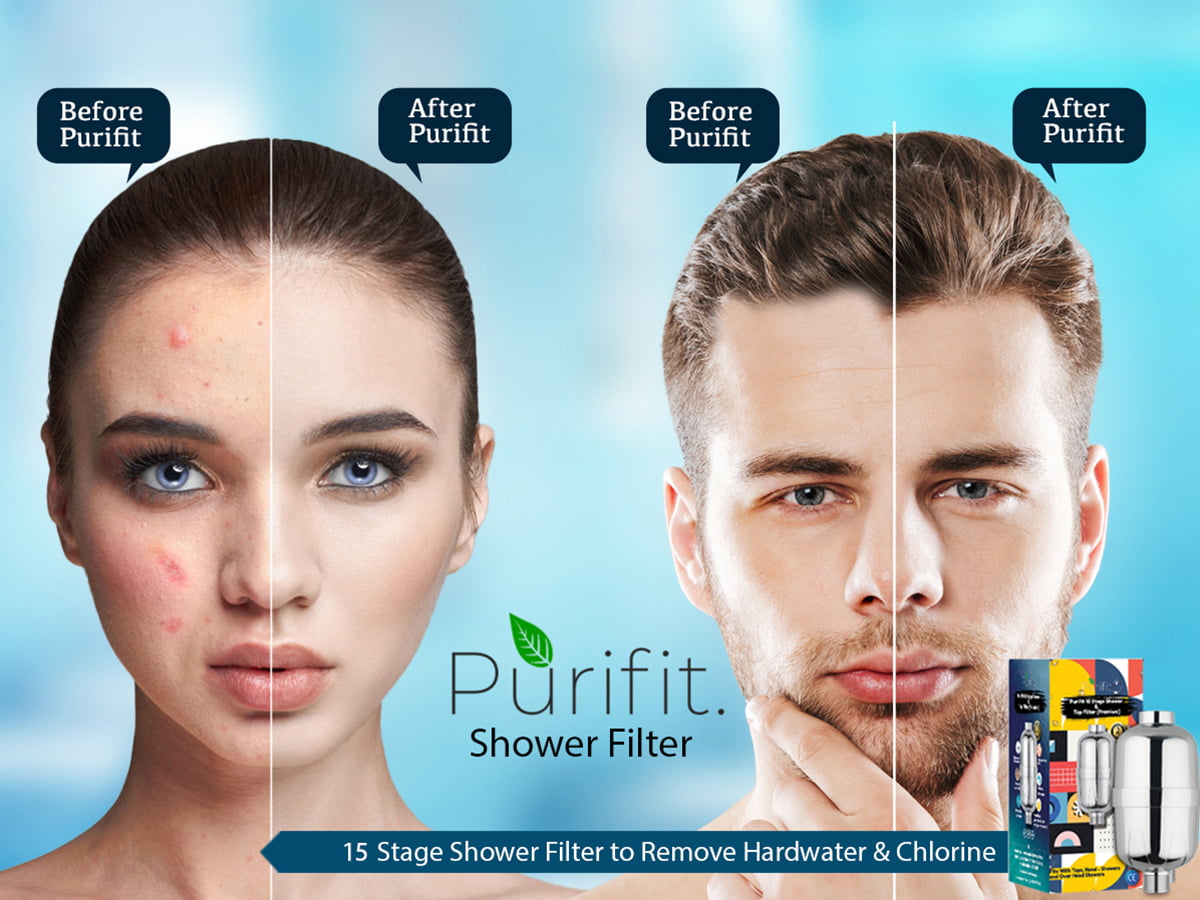 Purifit 15 Stage Shower Filter. Before and after use of Purifit 15 stage shower filter of customer.